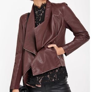 Bb Dakota women’s large gauze leather asymmetrical burgundy zip coat jacket